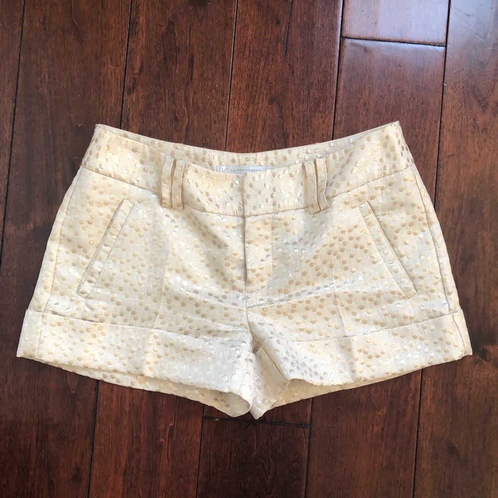 LC Lauren Conrad Cream Polka Dot Cuffed Shorts